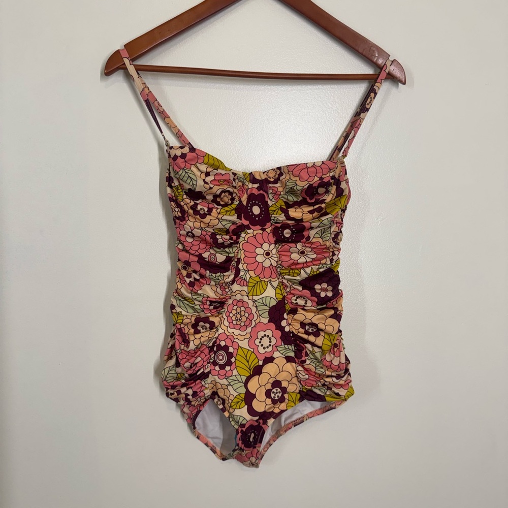 ❤️NWT DODO BAR OR Women’s S Floral One-Piece Ruched Swimsuit adjustable strap